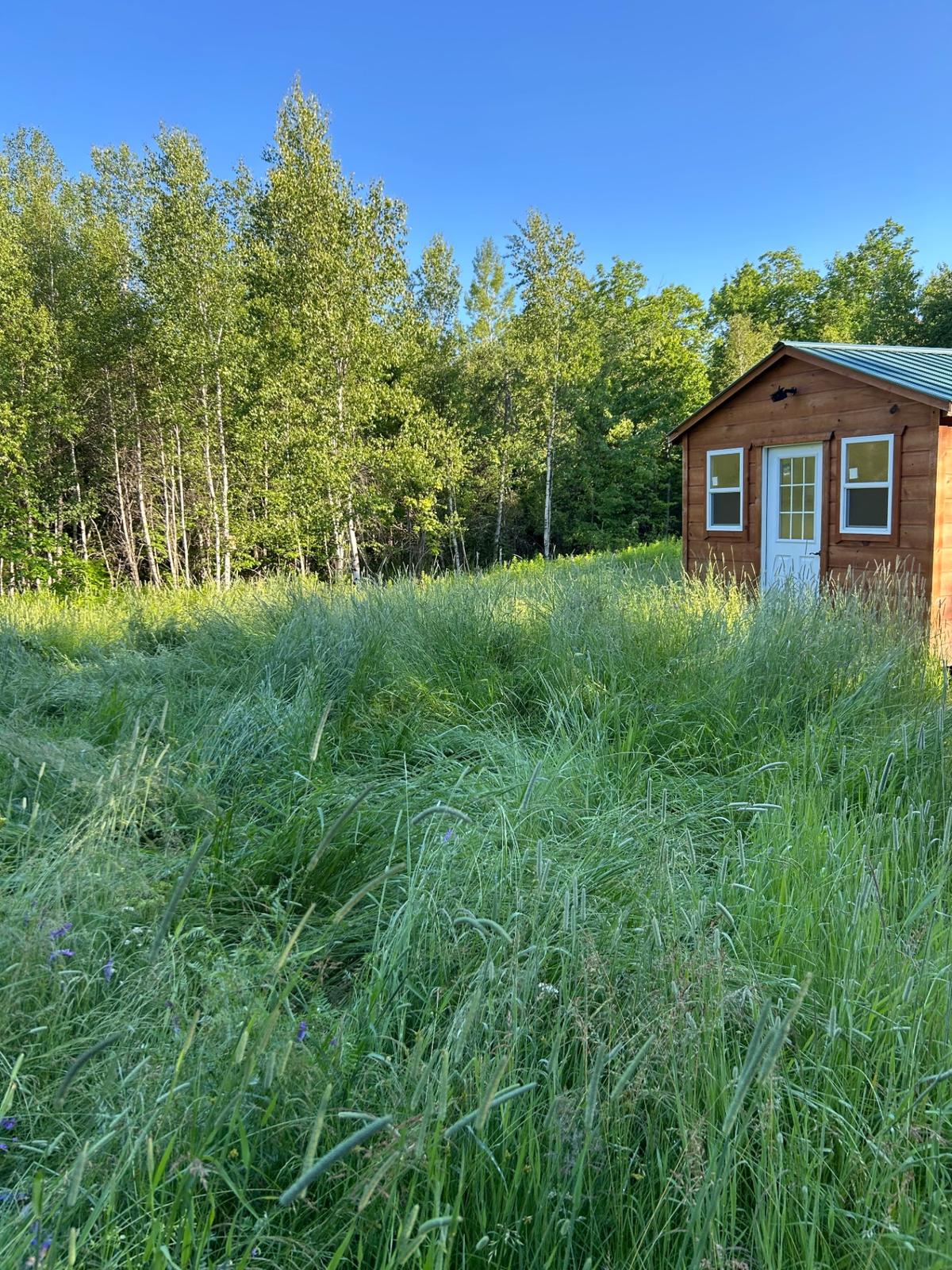 Main Cabin exterior with covered front porch and American flag
